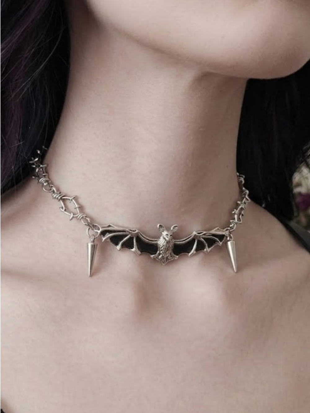 Hand Crafted Gothic Bat Wing Spike Choker Necklace